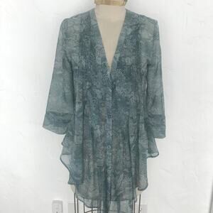RVCA green snake skin sheer blouse tunic small